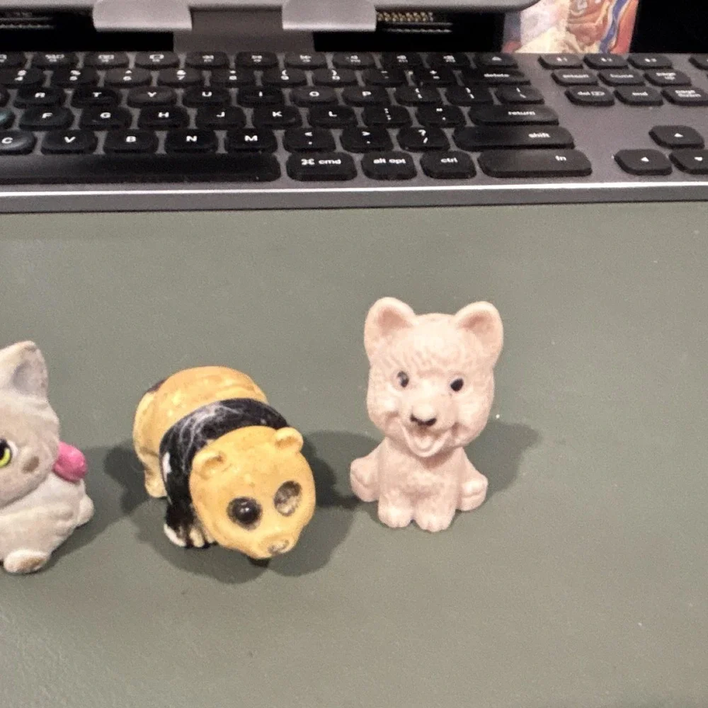 Lot of 3 Mini Animal Figure Toys Multicolor Cat Panda Dog Miniatures